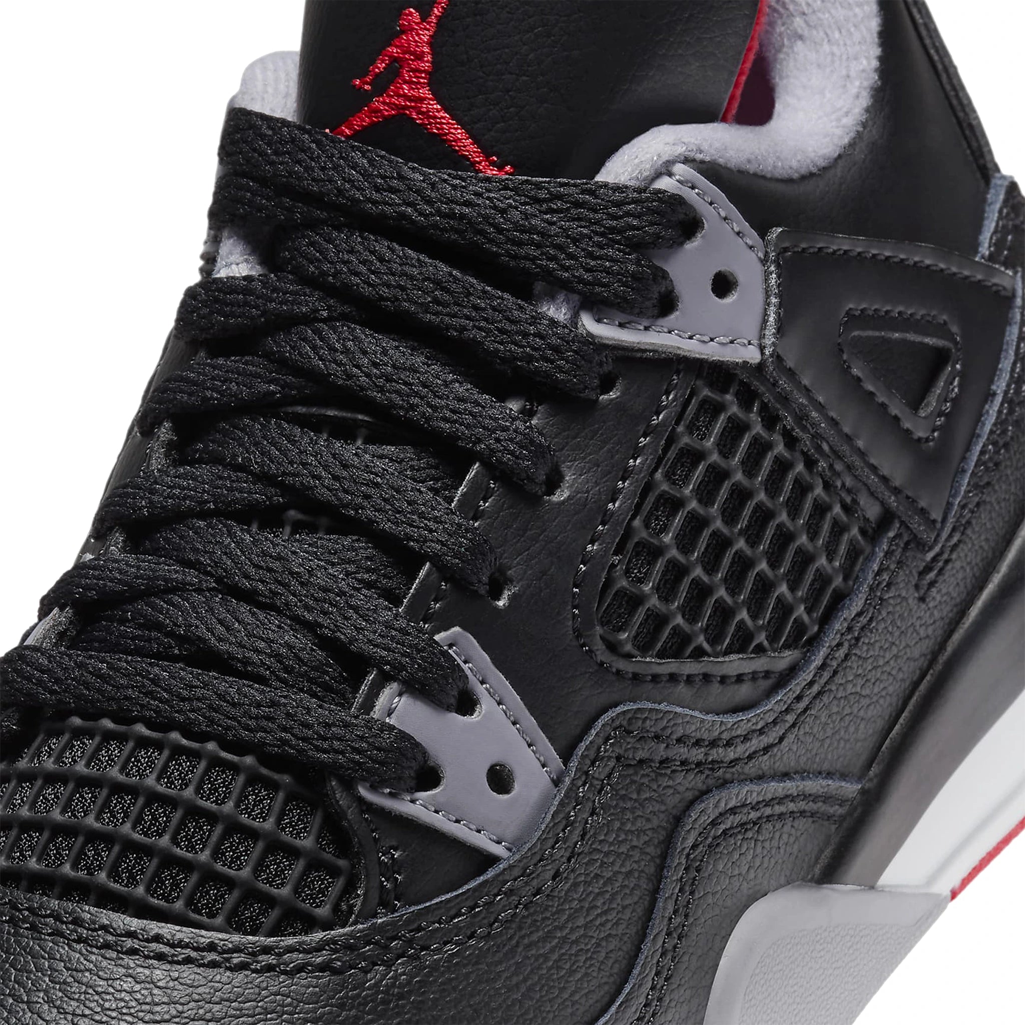 Tongue view of Air Jordan 4 OG Bred Reimagined (PS) BQ7669-006